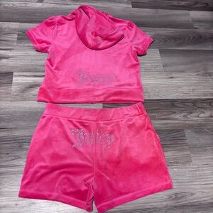 Juicy Couture Pink Velour Hoodie and Shorts